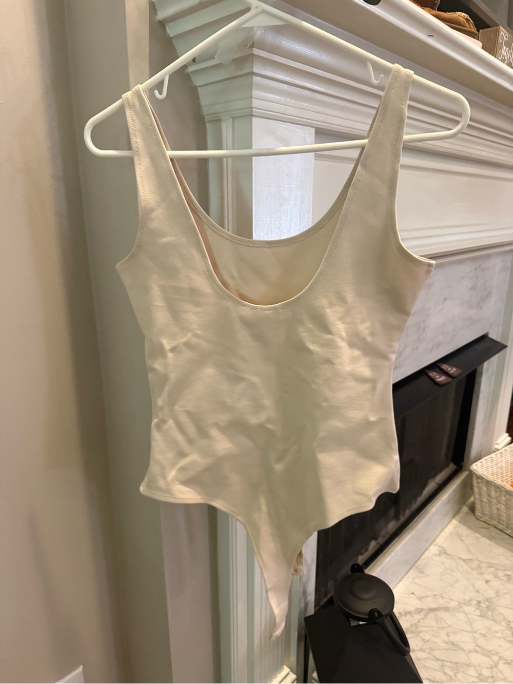 Cream Scoop Neck Bodysuit Tank Top - Women